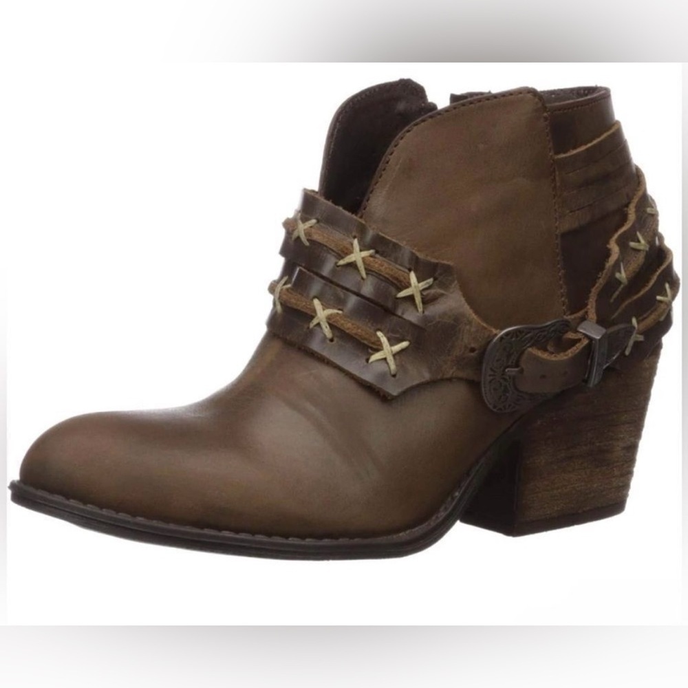 Very Volatile Azusa Strap Genuine Leather Bootie In Brown Size 7